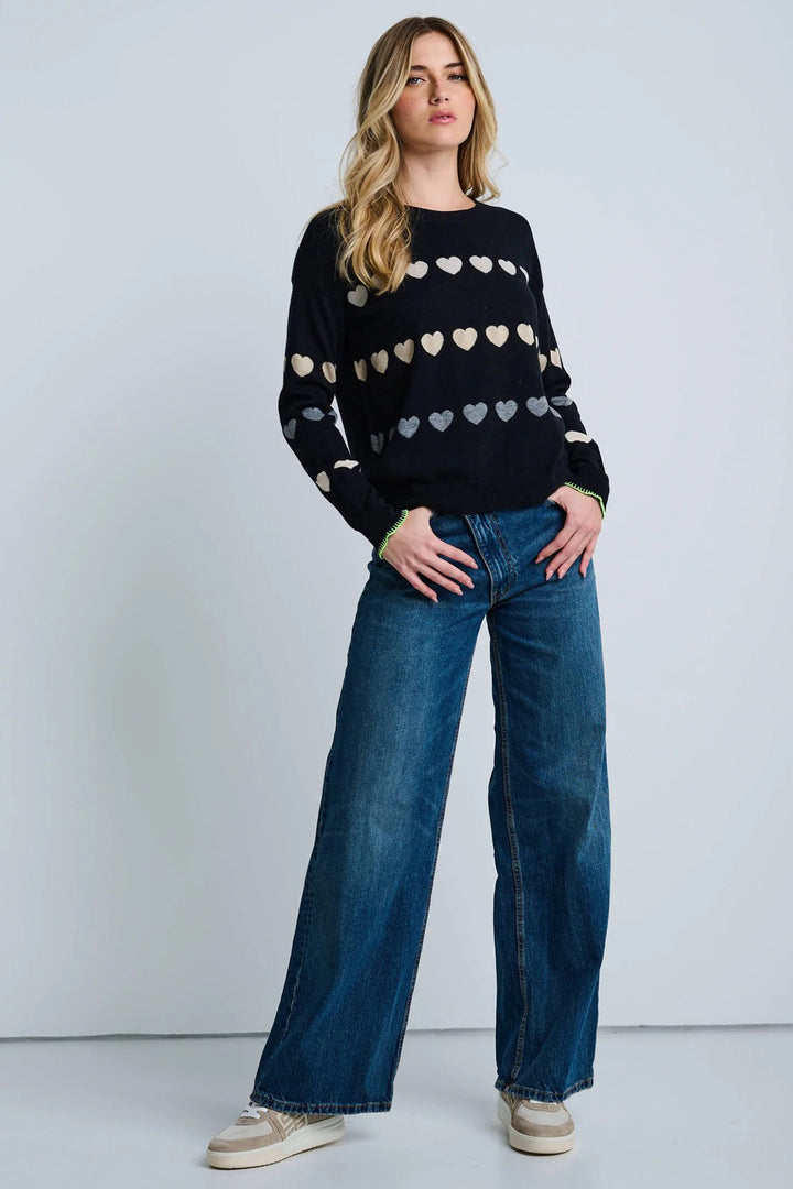 Lisa Todd F255-763 Love Track Black Cotton-Cashmere Heart Jumper