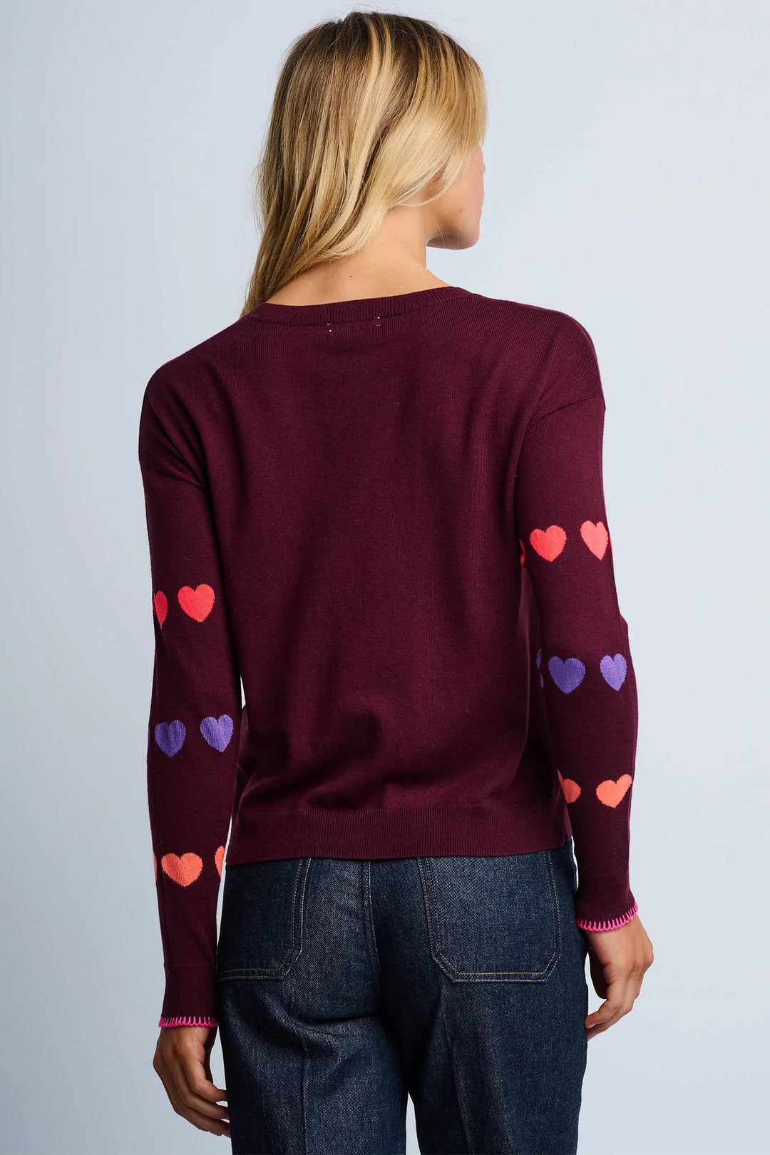 Lisa Todd F255-763 Love Track Wine Red Cotton-Cashmere Heart Jumper