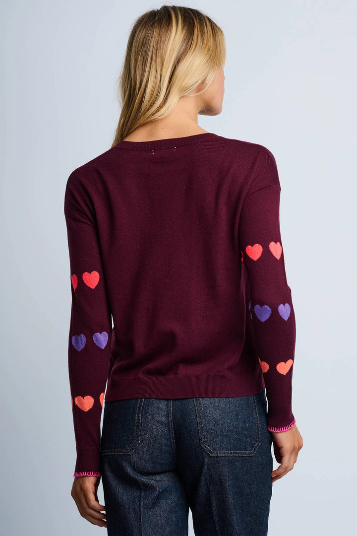 Lisa Todd F255-763 Love Track Wine Red Cotton-Cashmere Heart Jumper