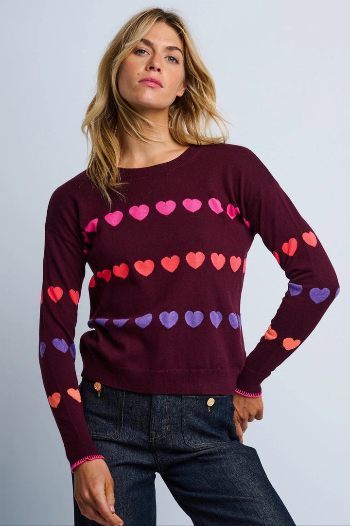 Lisa Todd F255-763 Love Track Wine Red Cotton-Cashmere Heart Jumper