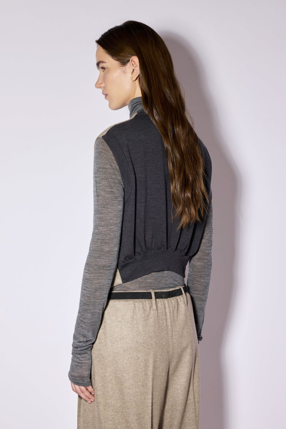 Liviana Conti Brown Kasha/Anthracite Cashmere Blend Waistcoat F6WN43, side view