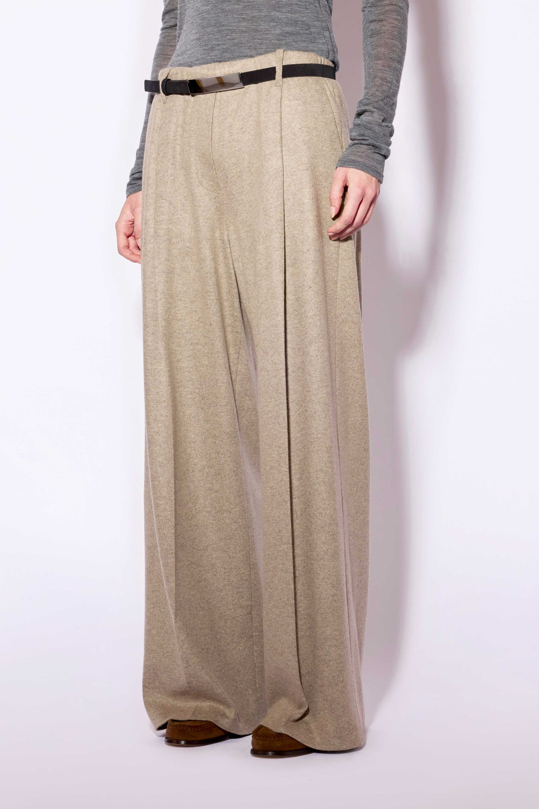 Liviana Conti Brown Kasha Cashmere Blend Trousers F6WN37, front view