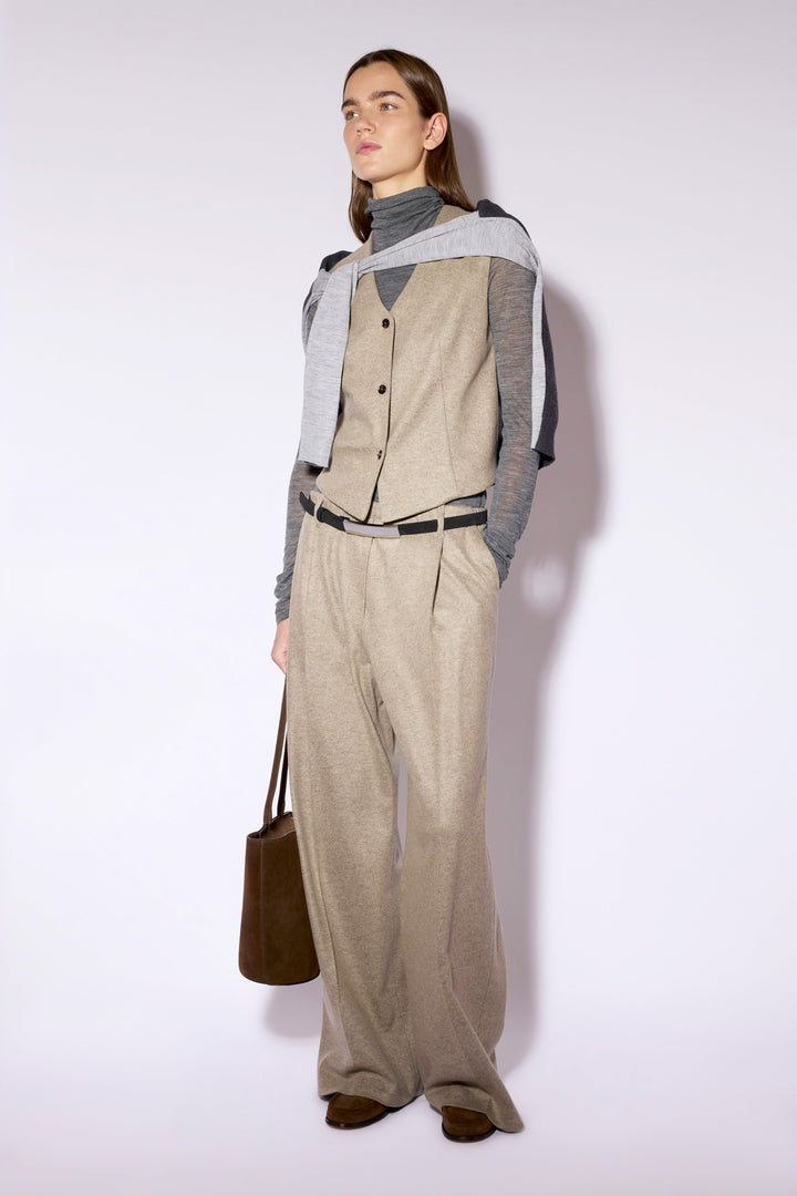 Liviana Conti Brown Kasha Cashmere Blend Trousers F6WN37, full length styled