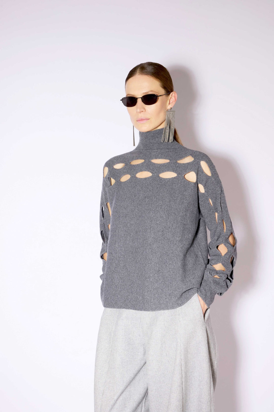 Liviana Conti Medium Grey Melange Cashmere Blend Jumper F6WC32, front view