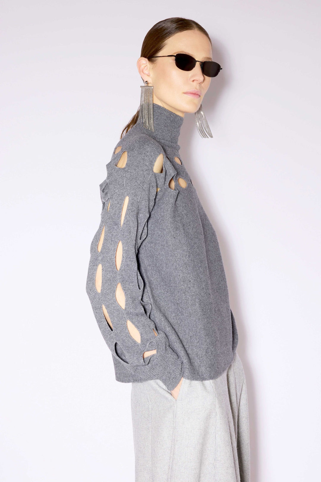 Liviana Conti Medium Grey Melange Cashmere Blend Jumper F6WC32, side view
