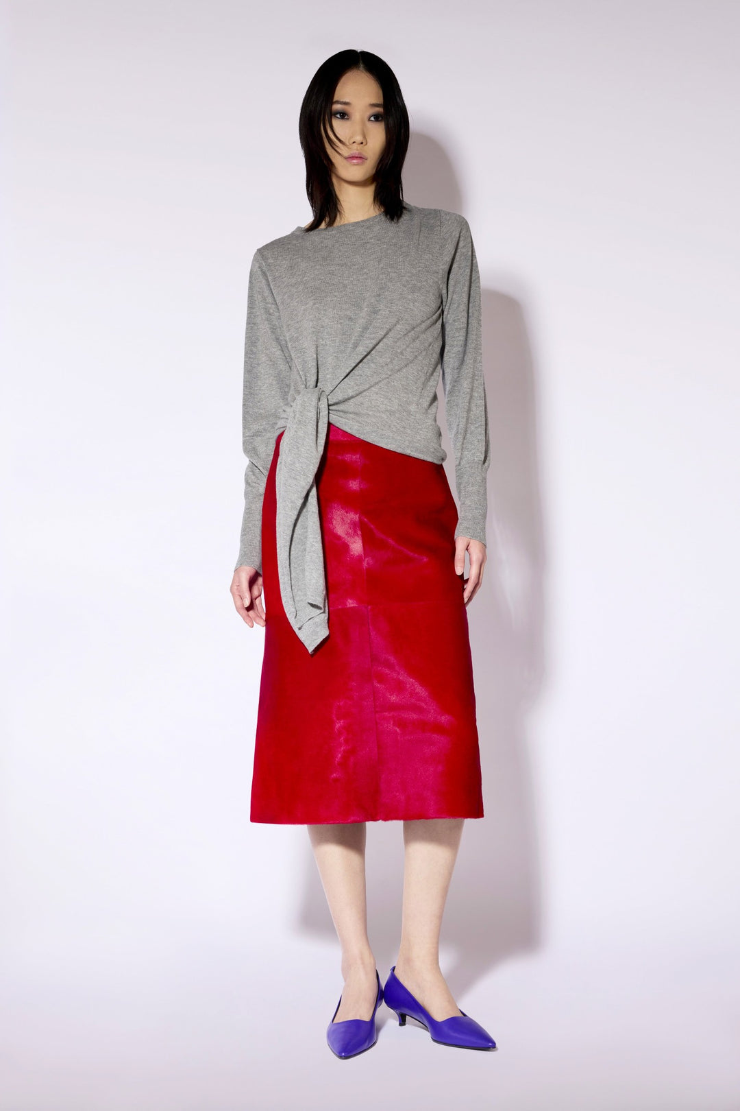 Liviana Conti Medium Grey Melange Wool Jumper F6WB07, front view full length
