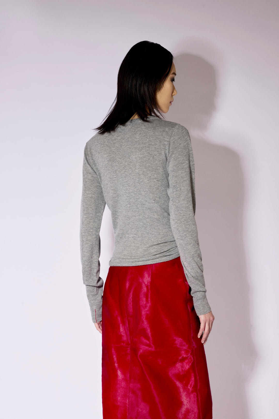 Liviana Conti Medium Grey Melange Wool Jumper F6WB07, back view