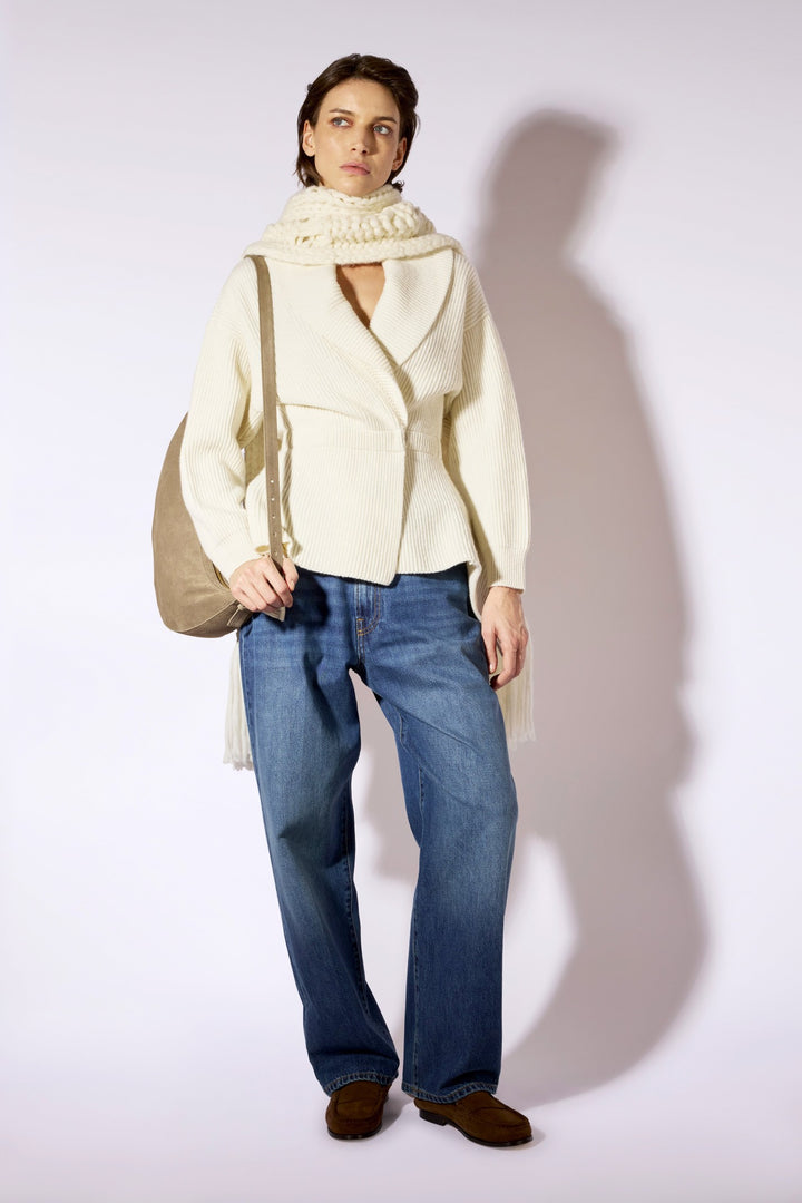 Liviana Conti Pumice White Cashmere Blend Cardigan F6WC17, full length styled