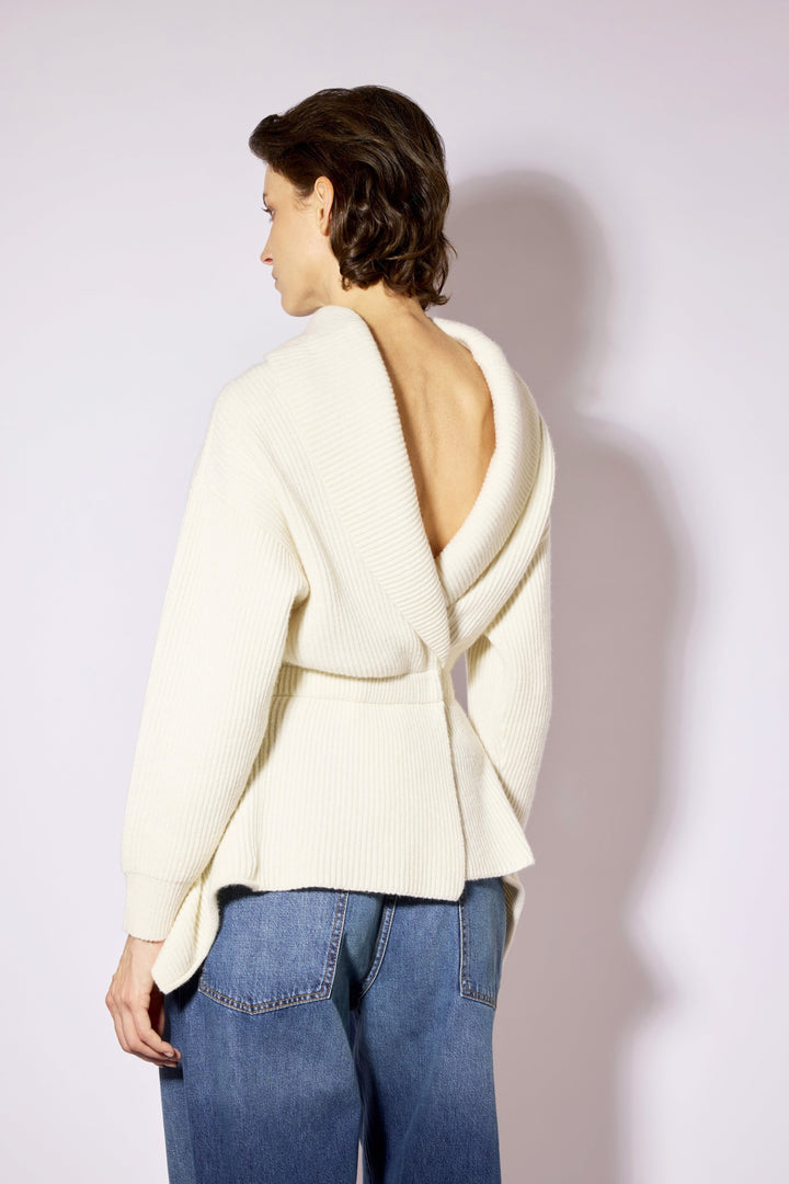 Liviana Conti Pumice White Cashmere Blend Cardigan F6WC17, open back detail