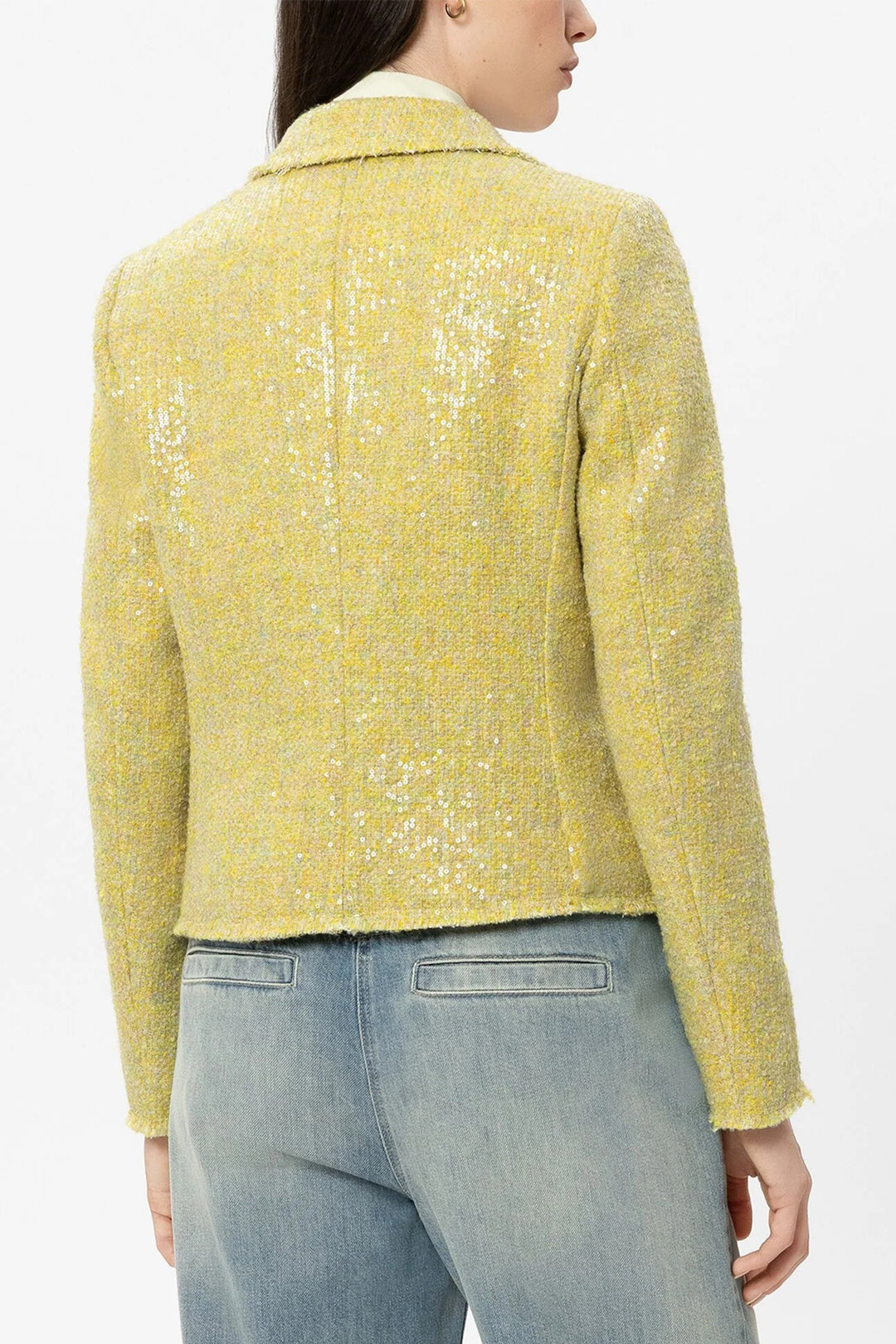 Luisa Cerano 438084 3842 Citron Yellow Sequin Tweed Blazer Jacket