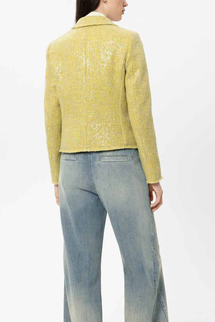 Luisa Cerano 438084 3842 Citron Yellow Sequin Tweed Blazer Jacket