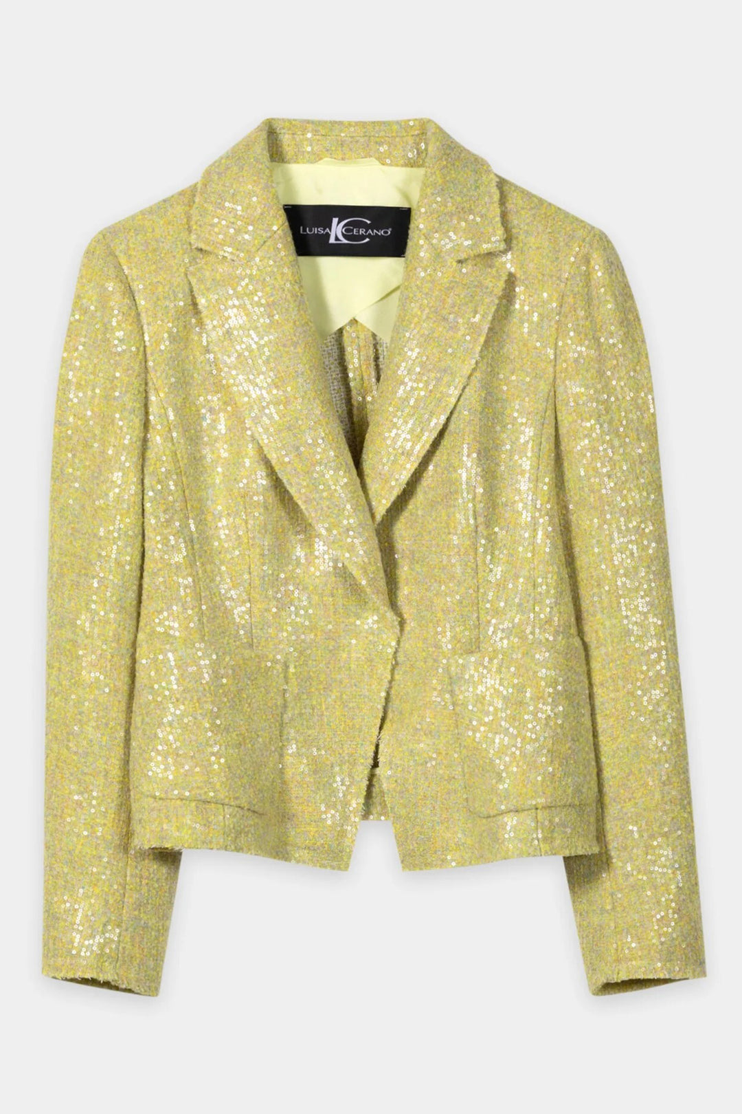 Luisa Cerano 438084 3842 Citron Yellow Sequin Tweed Blazer Jacket