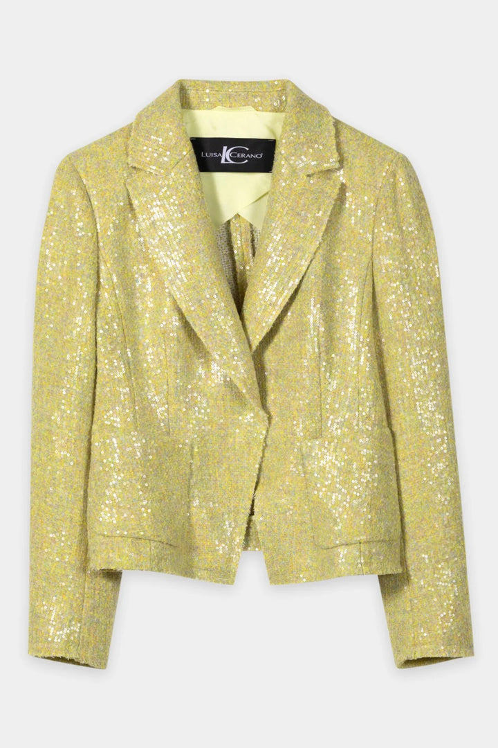 Luisa Cerano 438084 3842 Citron Yellow Sequin Tweed Blazer Jacket