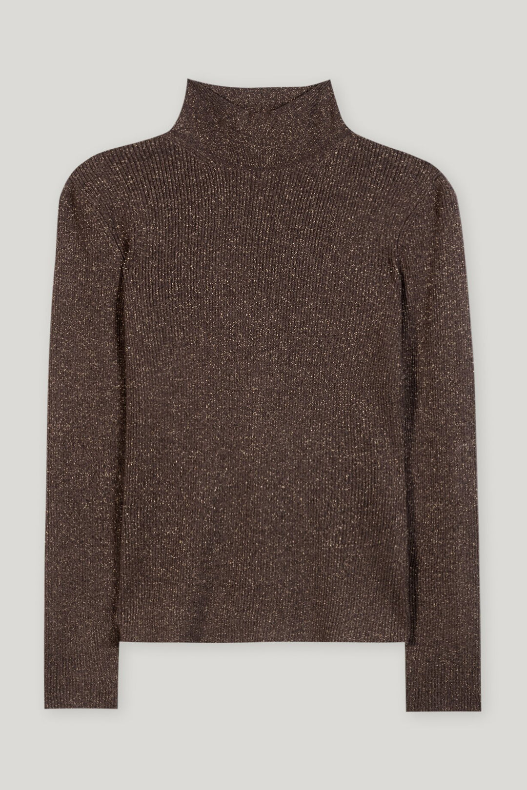 Brown turtleneck sweater on a light gray background