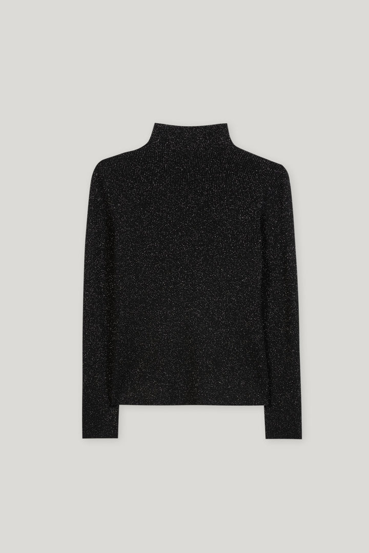 Luisa Cerano 128725 5933 Silver Sparkle Black Slim Fit Turtleneck Sweater