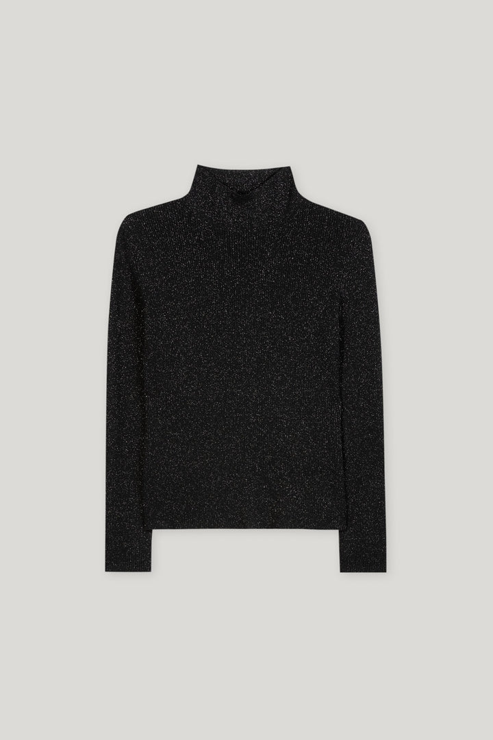 Luisa Cerano 128725 5933 Silver Sparkle Black Slim Fit Turtleneck Sweater