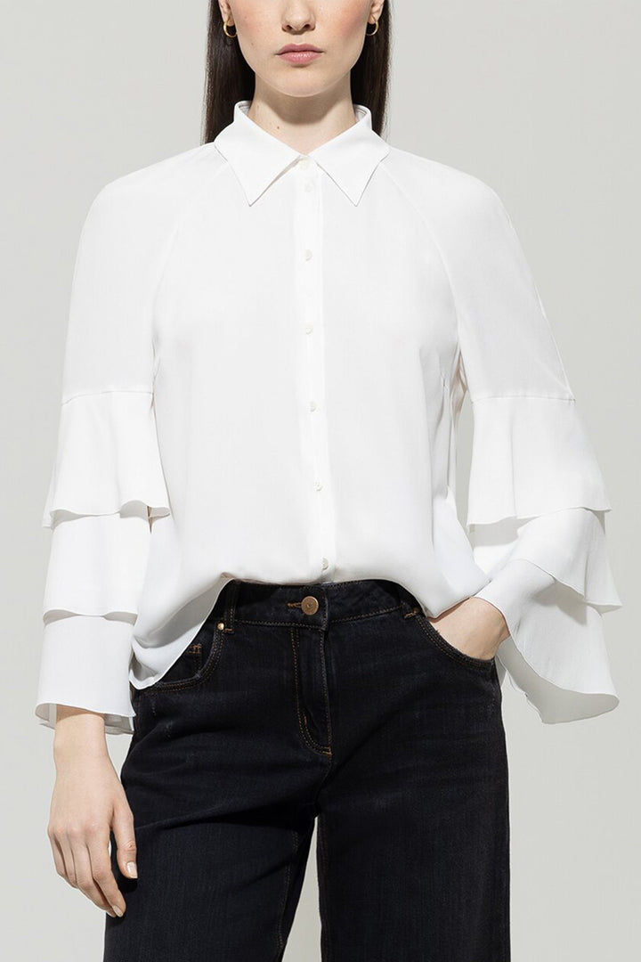 Luisa Cerano 228583 2179 Creamy Powder White Silk Blend Blouse 103