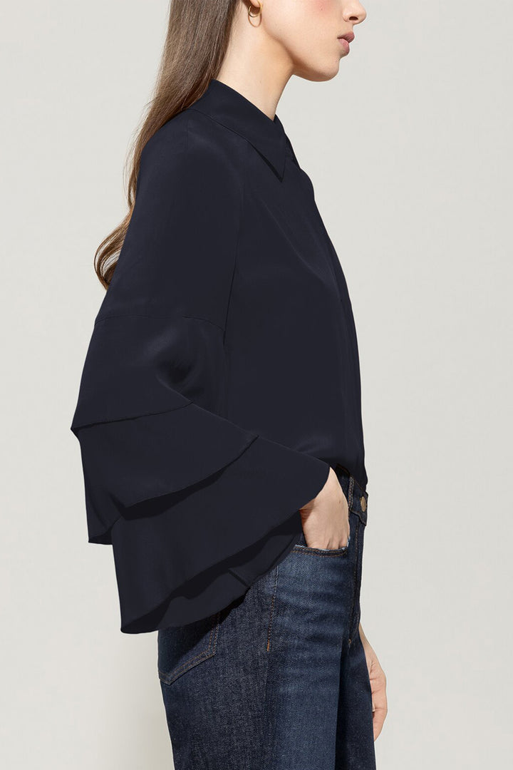 Luisa Cerano 228583 2179 Navy Blue Silk Blend Layered Sleeve Blouse 0293