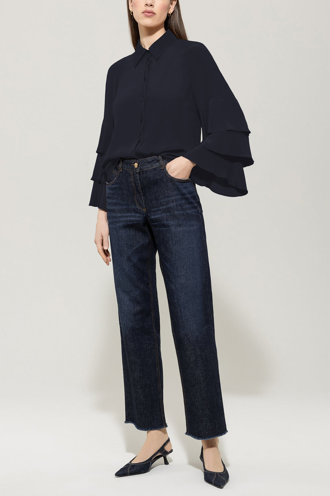 Luisa Cerano 228583 2179 Navy Blue Silk Blend Layered Sleeve Blouse 0293