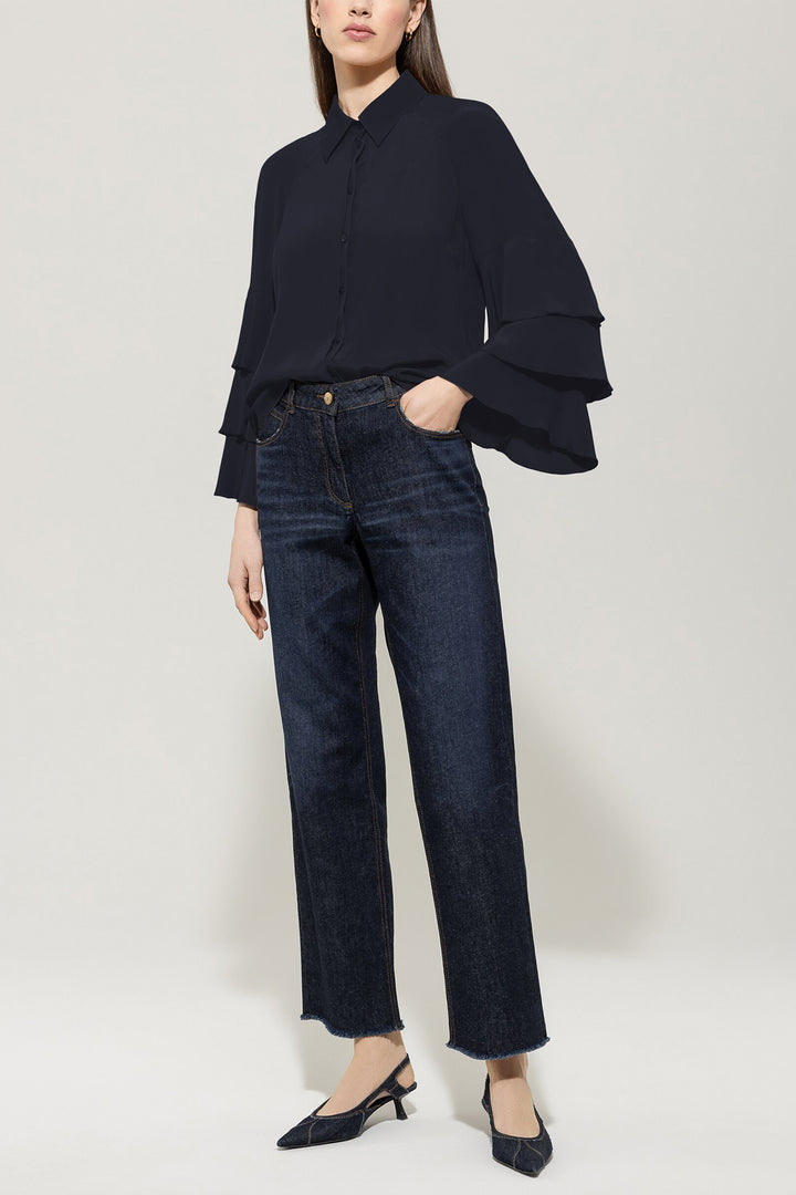 Luisa Cerano 228583 2179 Navy Blue Silk Blend Layered Sleeve Blouse 0293
