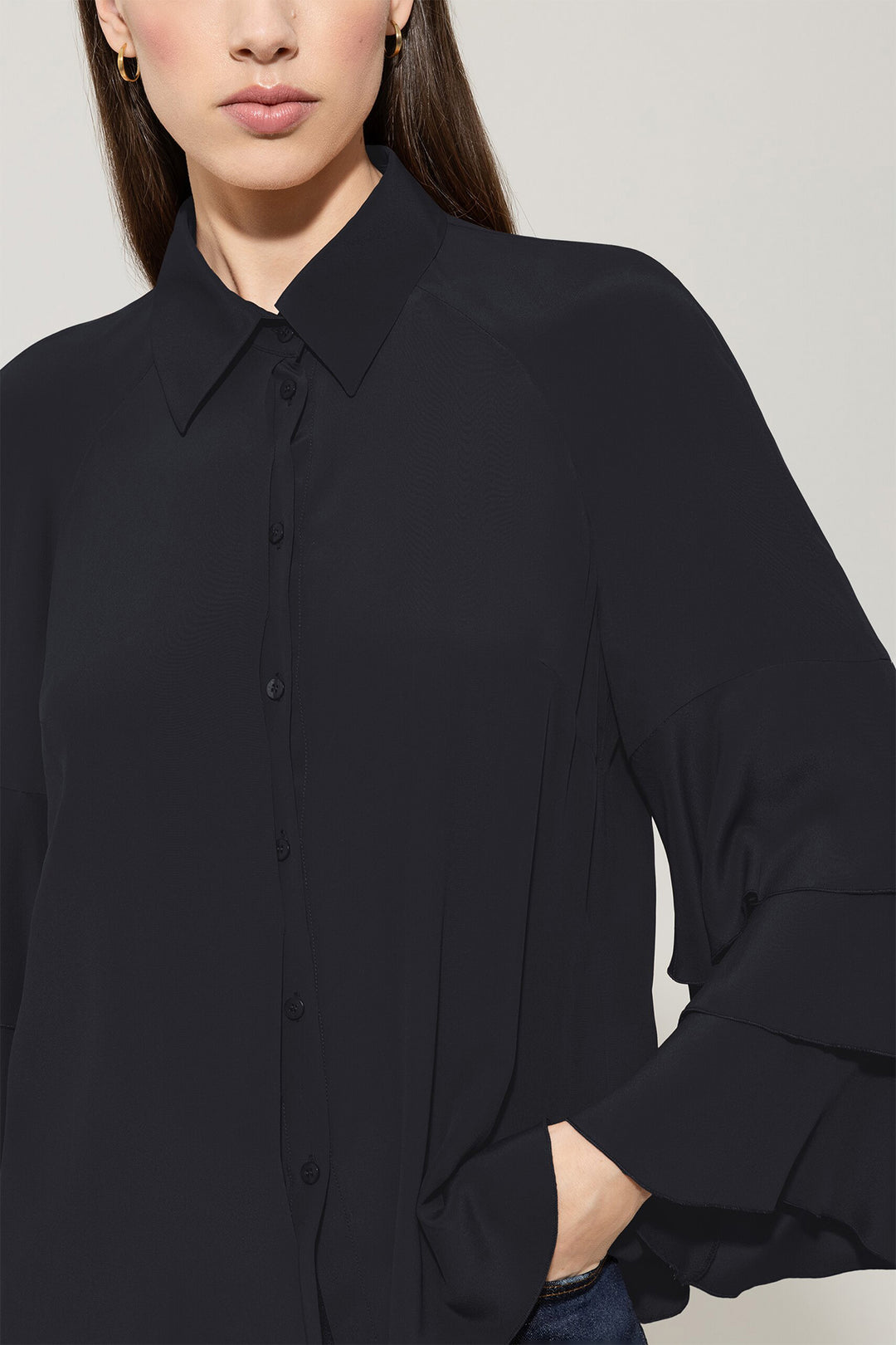 Luisa Cerano 228583 2179 Navy Blue Silk Blend Layered Sleeve Blouse 0293