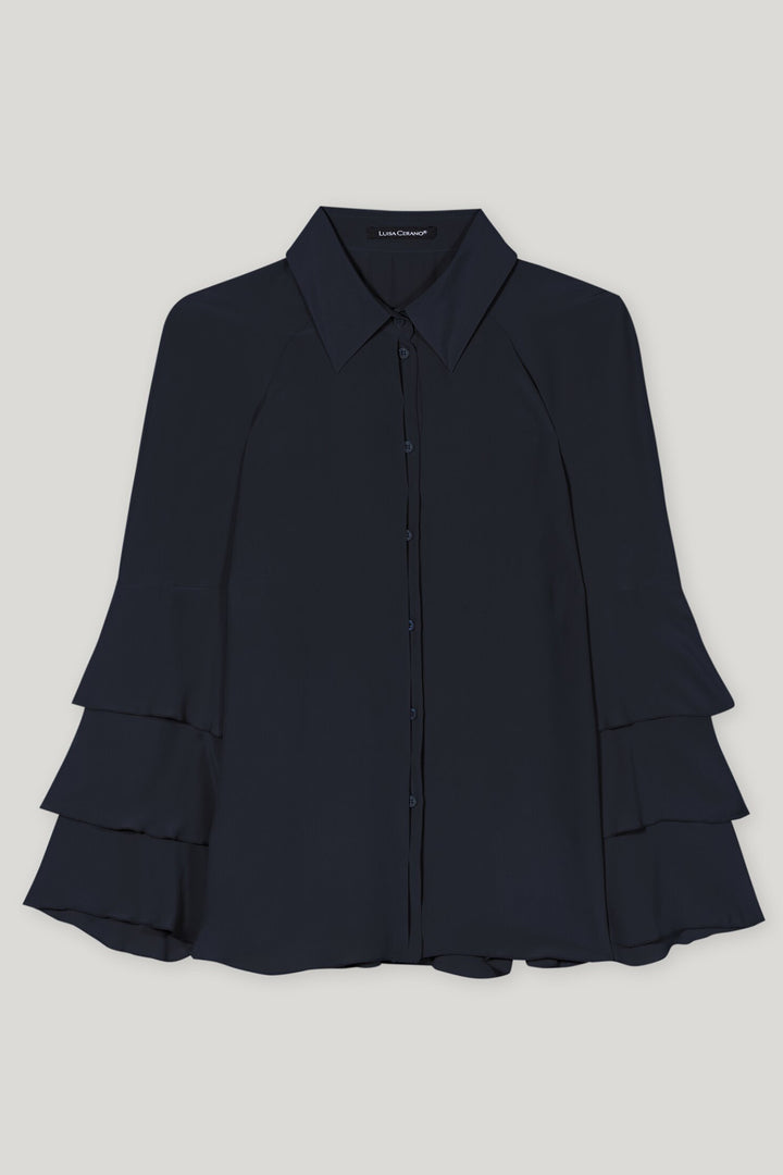 Luisa Cerano 228583 2179 Navy Blue Silk Blend Layered Sleeve Blouse 0293