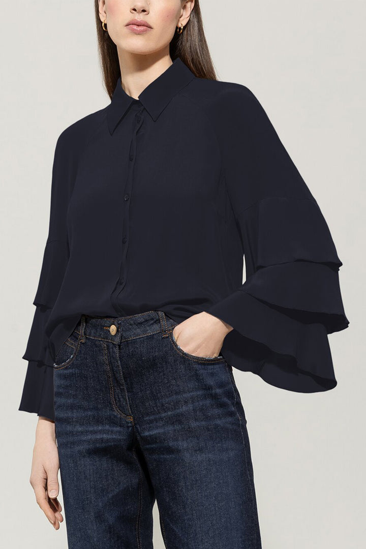 Luisa Cerano 228583 2179 Navy Blue Silk Blend Layered Sleeve Blouse 0293