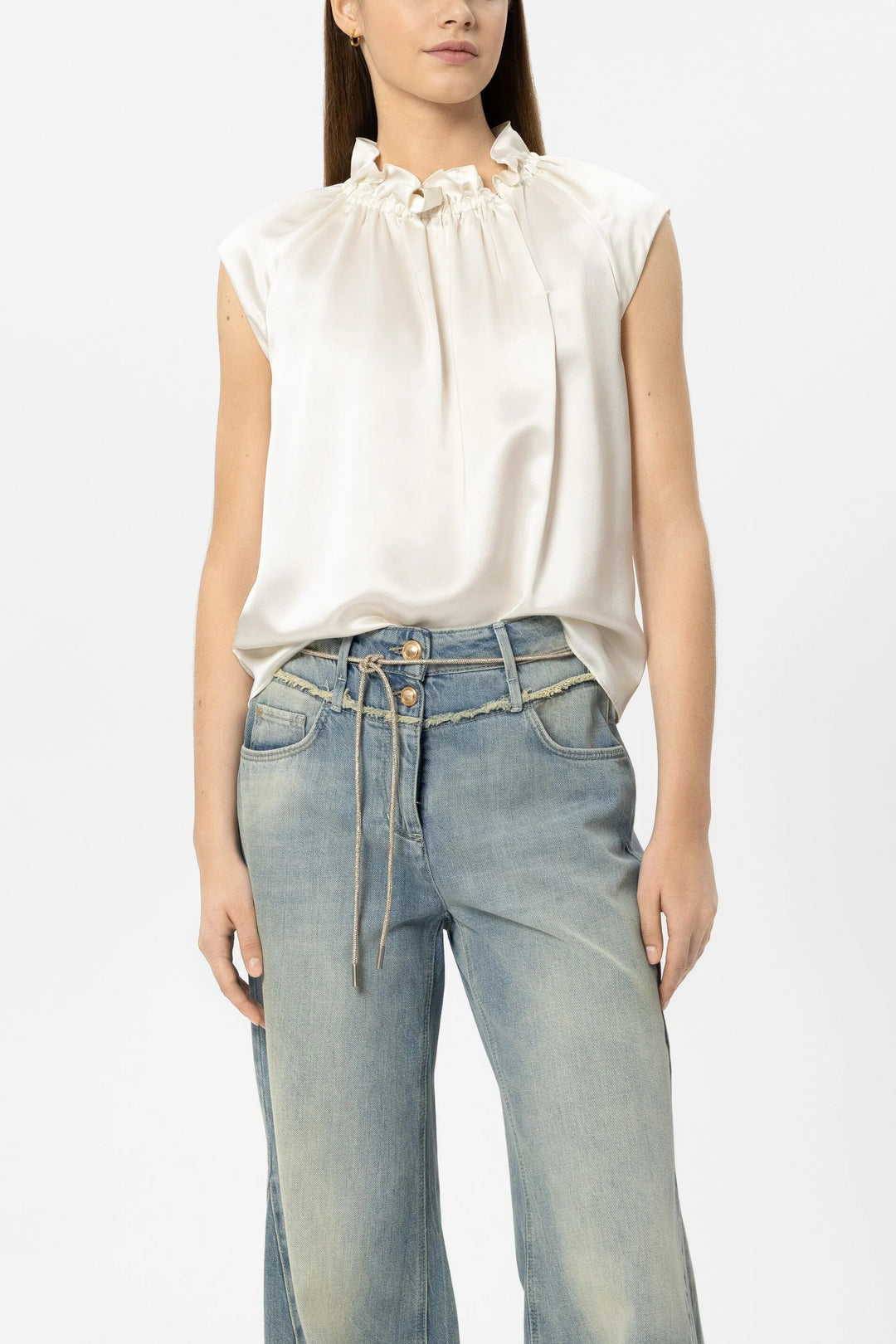 Luisa Cerano 238688 3752 Milk Ivory Silk Sleeveless Blouse
