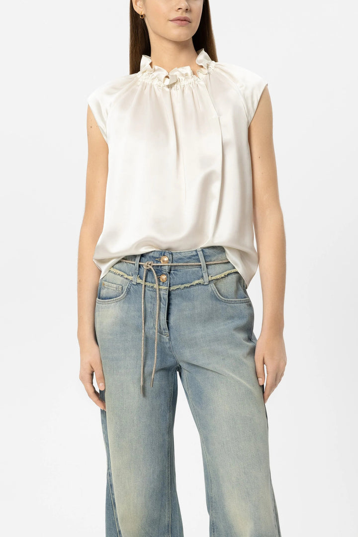 Luisa Cerano 238688 3752 Milk Ivory Silk Sleeveless Blouse