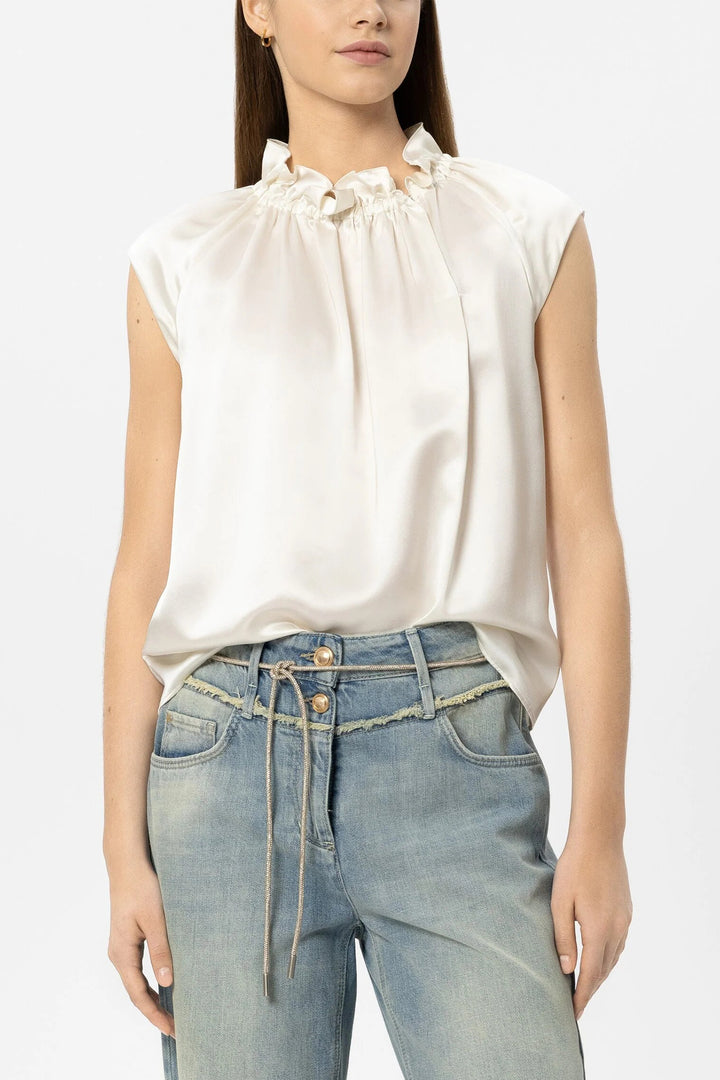 Luisa Cerano 238688 3752 Milk Ivory Silk Sleeveless Blouse