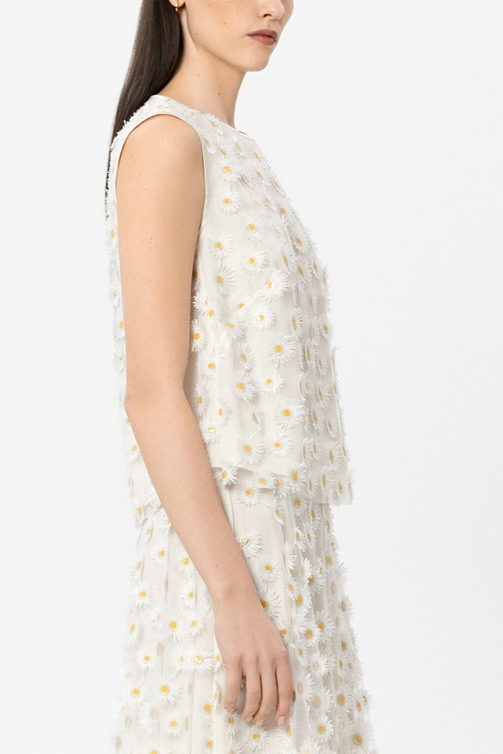 Luisa Cerano 238695 3826 White Yellow Floral Embroidered Blouse 1005