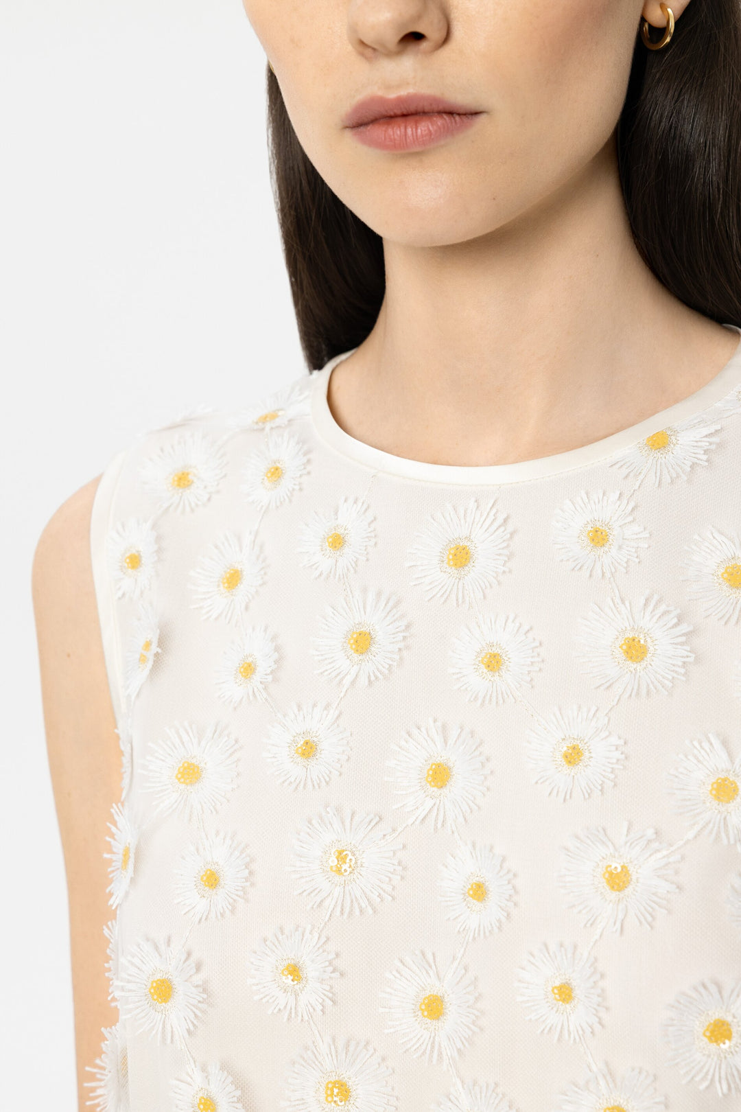 Luisa Cerano 238695 3826 White Yellow Floral Embroidered Blouse 1005