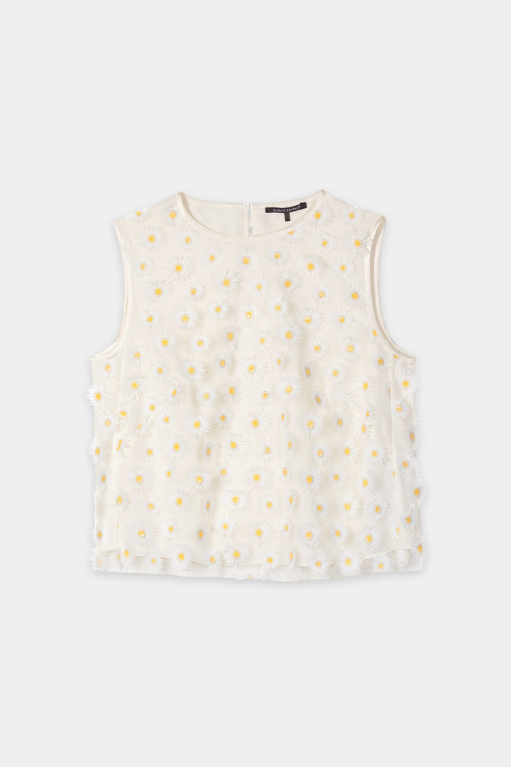 Luisa Cerano 238695 3826 White Yellow Floral Embroidered Blouse 1005