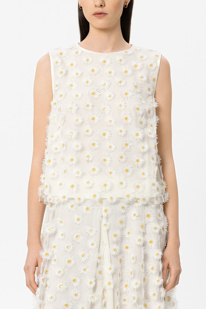 Luisa Cerano 238695 3826 White Yellow Floral Embroidered Blouse 1005