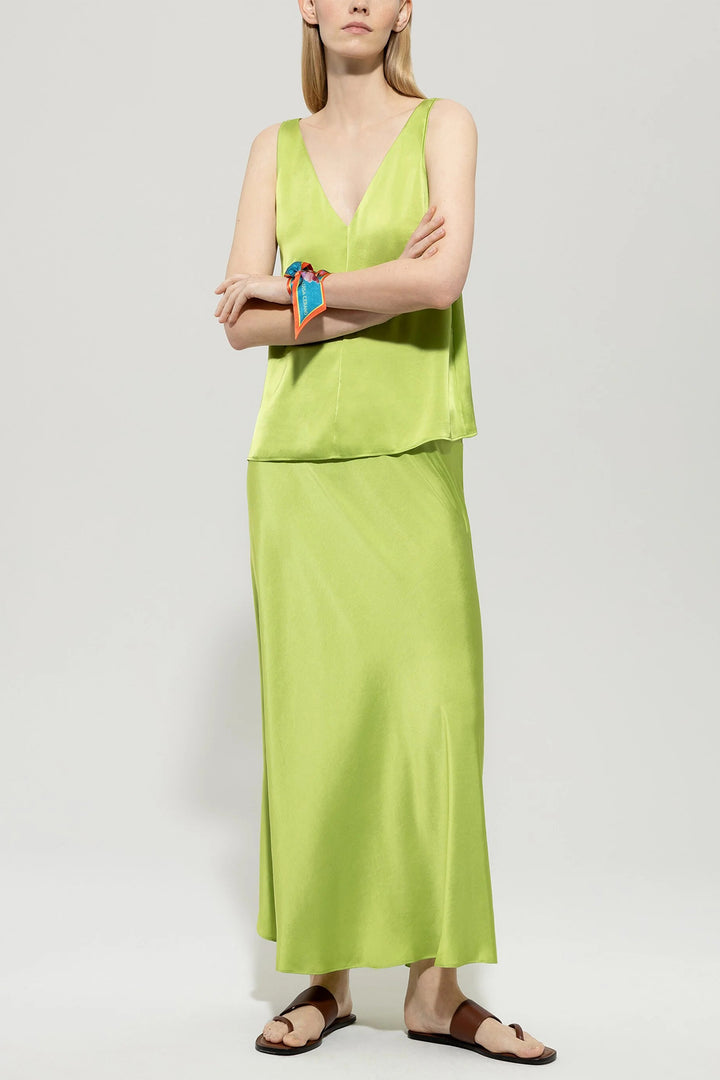 Luisa Cerano 318252 2307 Pea Green Silk Sleeveless V-Neck Top