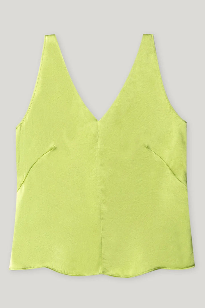 Luisa Cerano 318252 2307 Pea Green Silk Sleeveless V-Neck Top