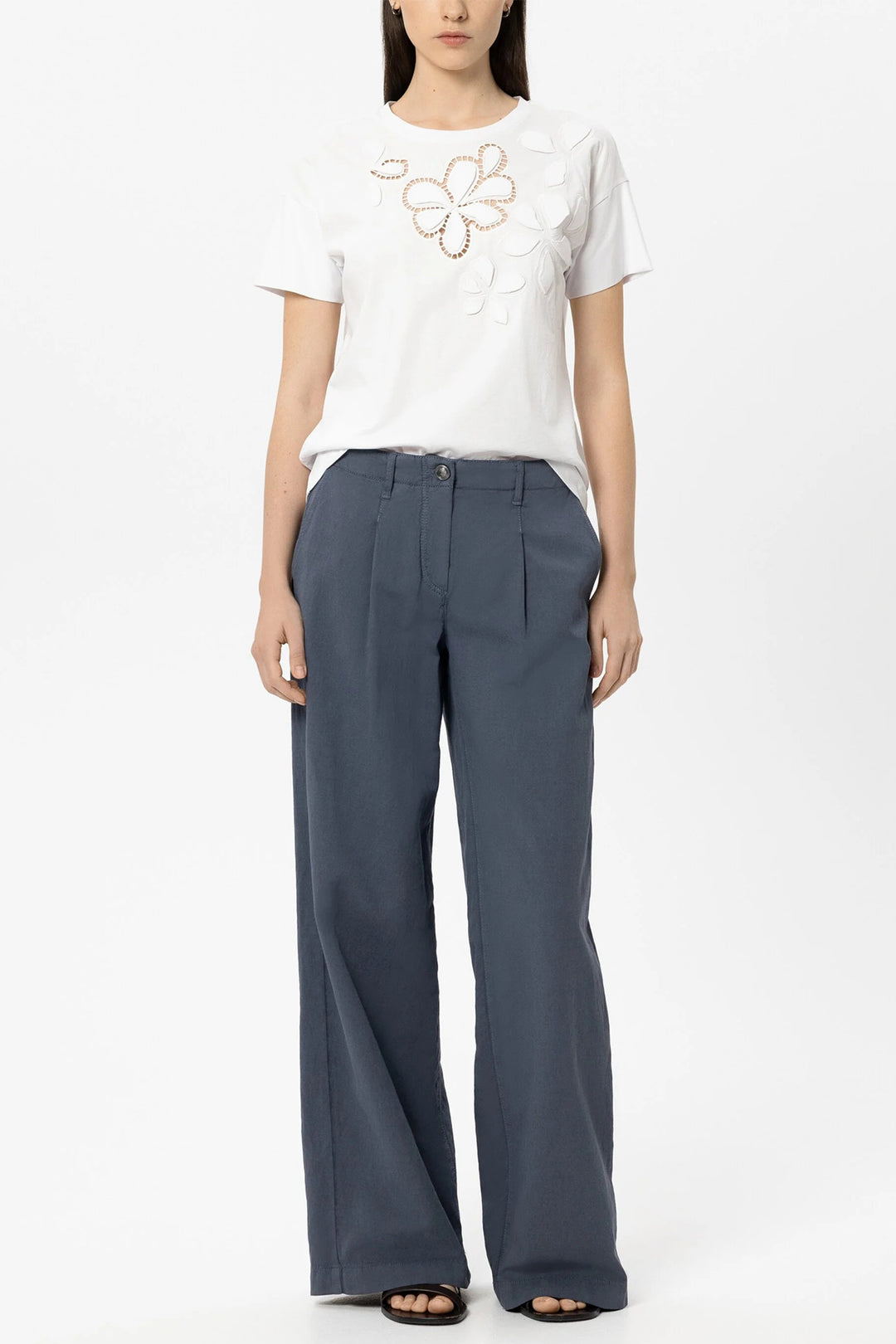 Luisa Cerano 338375 7941 White Flowers T-Shirt