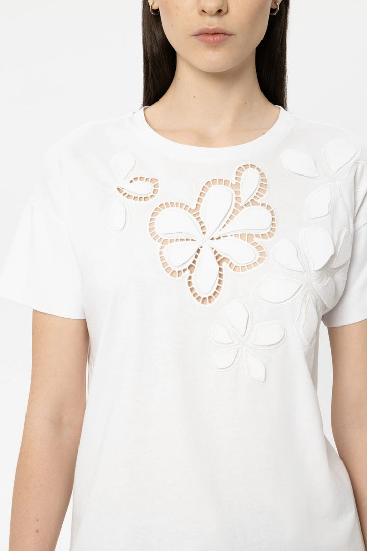 Luisa Cerano 338375 7941 White Flowers T-Shirt