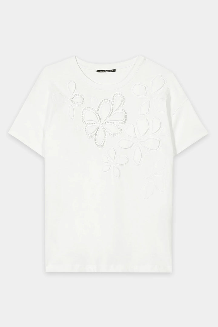 Luisa Cerano 338375 7941 White Flowers T-Shirt