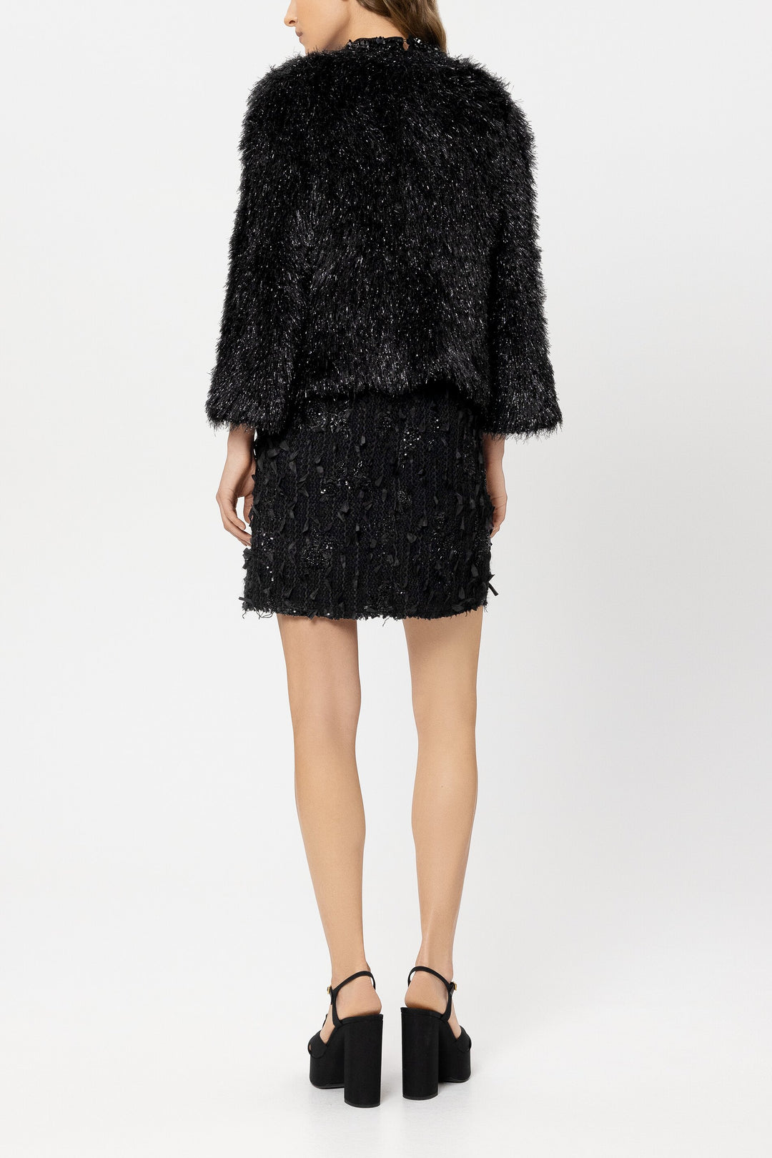 Luisa Cerano 438029 5354 Black Faux Fur Look Cardigan