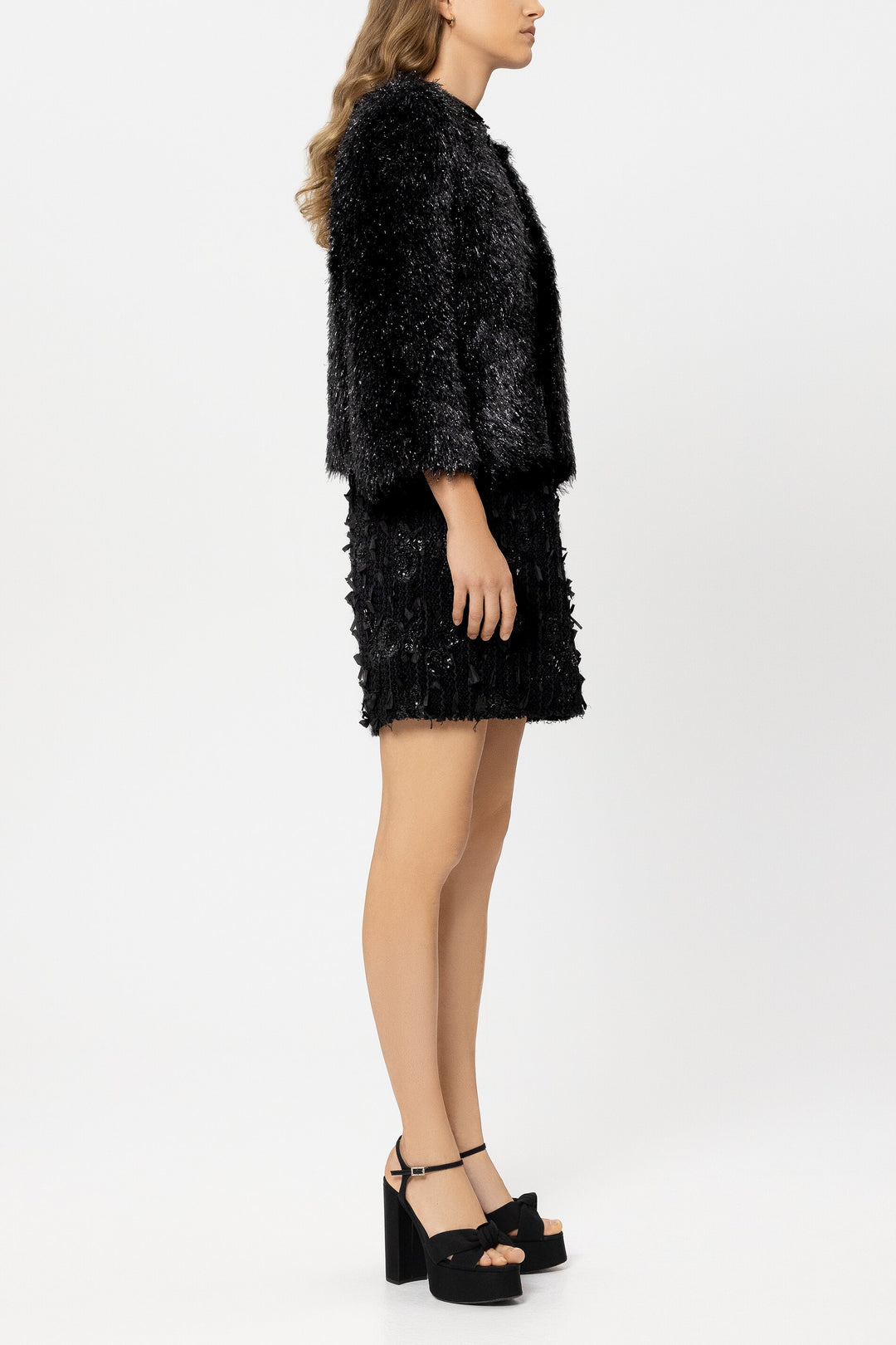 Luisa Cerano 438029 5354 Black Faux Fur Look Cardigan