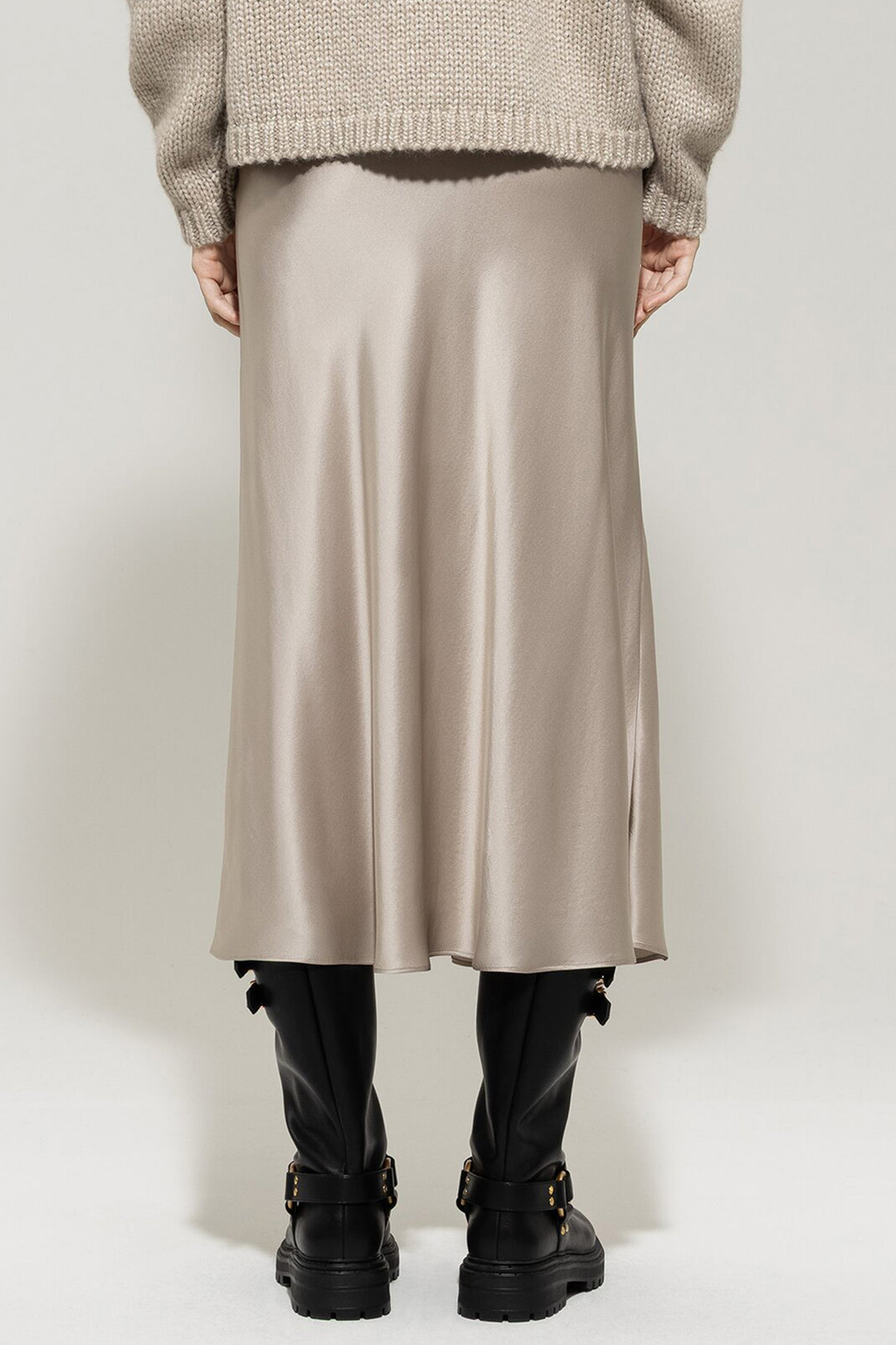 Luisa Cerano 528310 3752 Oyster Beige Silk Midi Skirt 0722