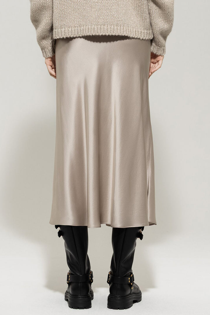 Luisa Cerano 528310 3752 Oyster Beige Silk Midi Skirt 0722