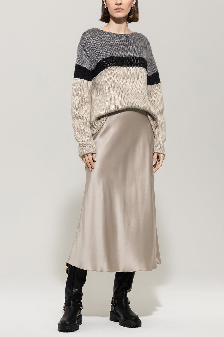Luisa Cerano 528310 3752 Oyster Beige Silk Midi Skirt 0722