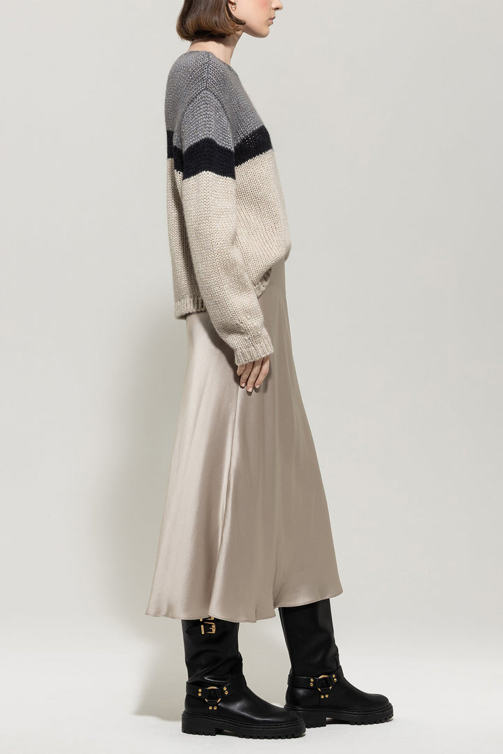 Luisa Cerano 528310 3752 Oyster Beige Silk Midi Skirt 0722