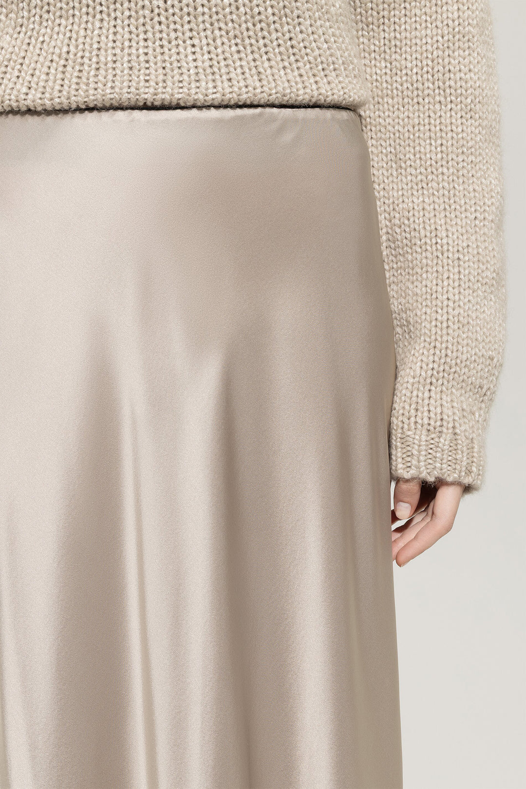 Luisa Cerano 528310 3752 Oyster Beige Silk Midi Skirt 0722