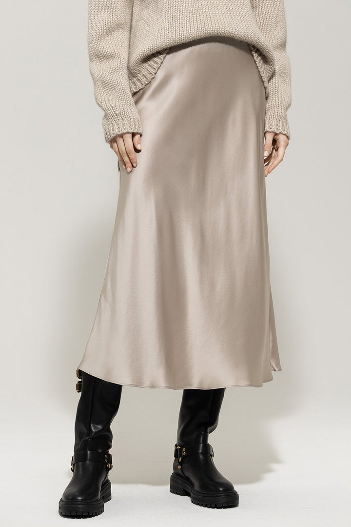 Luisa Cerano 528310 3752 Oyster Beige Silk Midi Skirt 0722