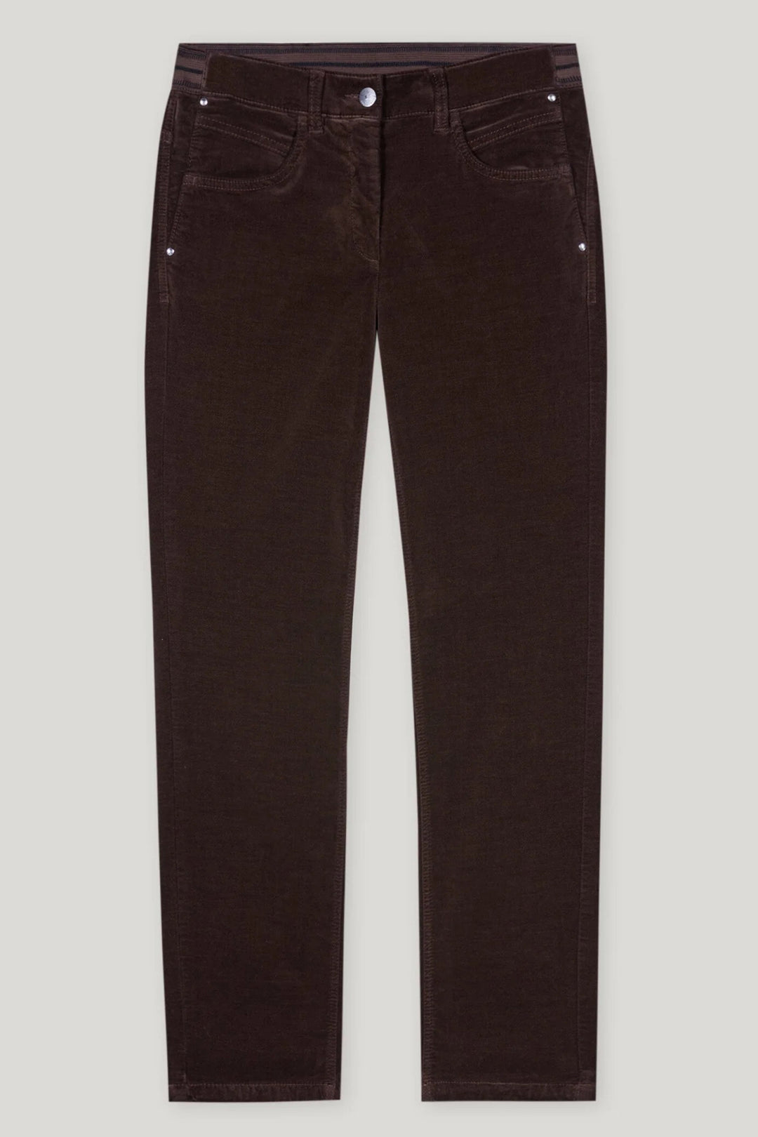Brown corduroy pants on a light gray background