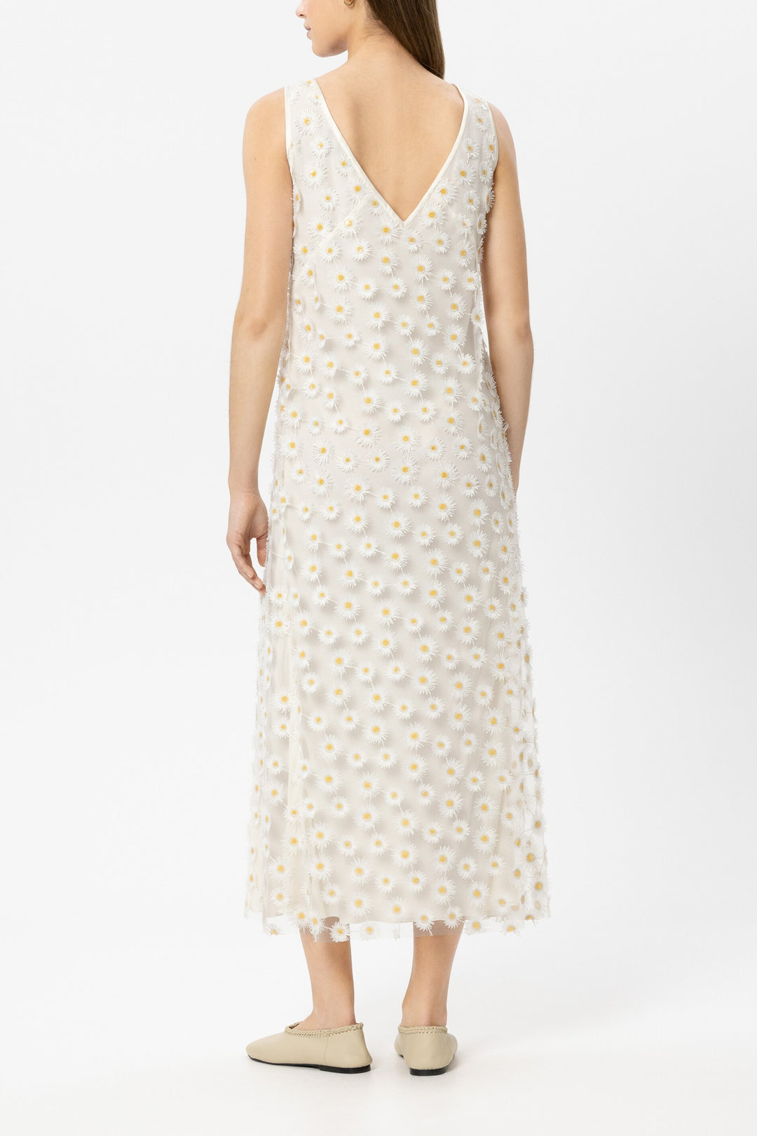 Luisa Cerano 738652 3826 White Yellow Floral Embroidered Maxi Dress