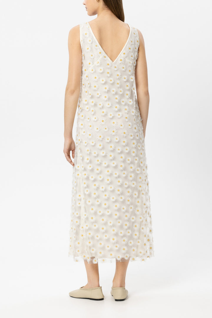 Luisa Cerano 738652 3826 White Yellow Floral Embroidered Maxi Dress